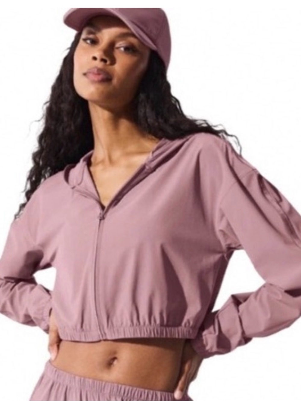 ALO Yoga Cropped Hoodie and Cap Set - Mauve